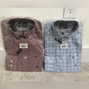 2 Nautica Men's Casual Checkered Shirts - Burgundy and Light Blue